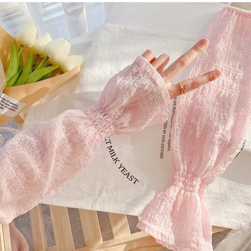 Fashion Lace Mesh Sun Protection Sleeves Anti-UV Breathable Arm Sleeve Loose Fit Solid Color Fingerless Gloves Cycling