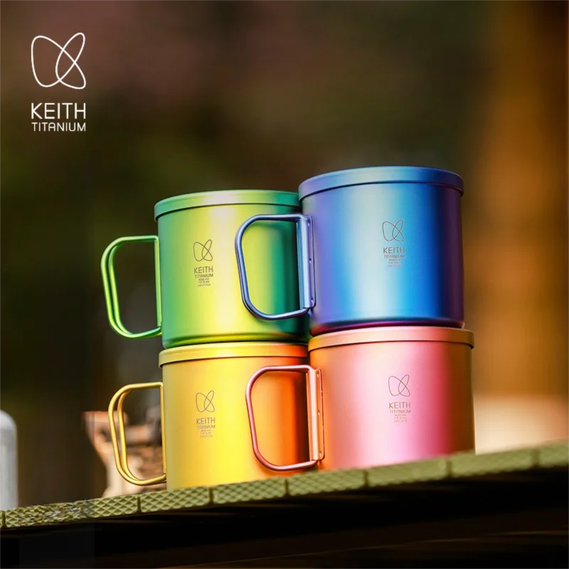 

KEITH Titanium Radiant Spectrum Cups 400ml Lightweight Camping Cup Single Wall with Foldable Handle for Outdoor Hiking Backpack