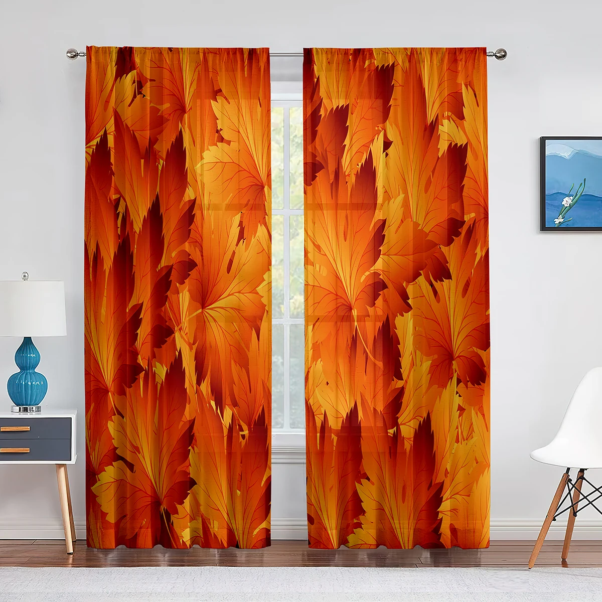 Autumn Fall Season Maple Leaves Orange Sheer Curtain for Living Room Voile for Window Blinds Bedroom Tulle Drape Kitchen Curtain