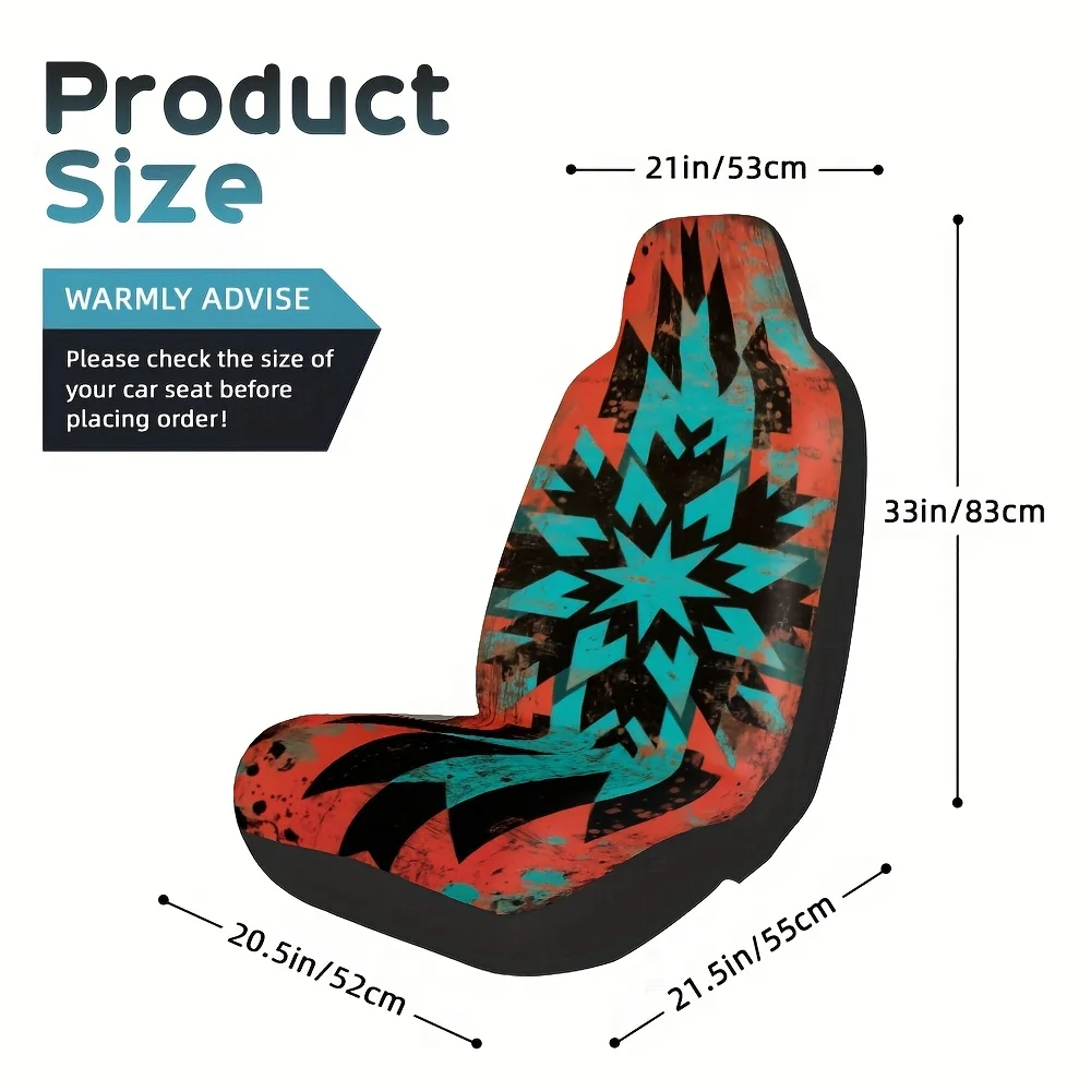 Set Of 2, Aztec-Themed Car Seat Covers, Designed To Fit Most Sedans And Trucks, Washable In A Machine, Featuring A Trendy Street