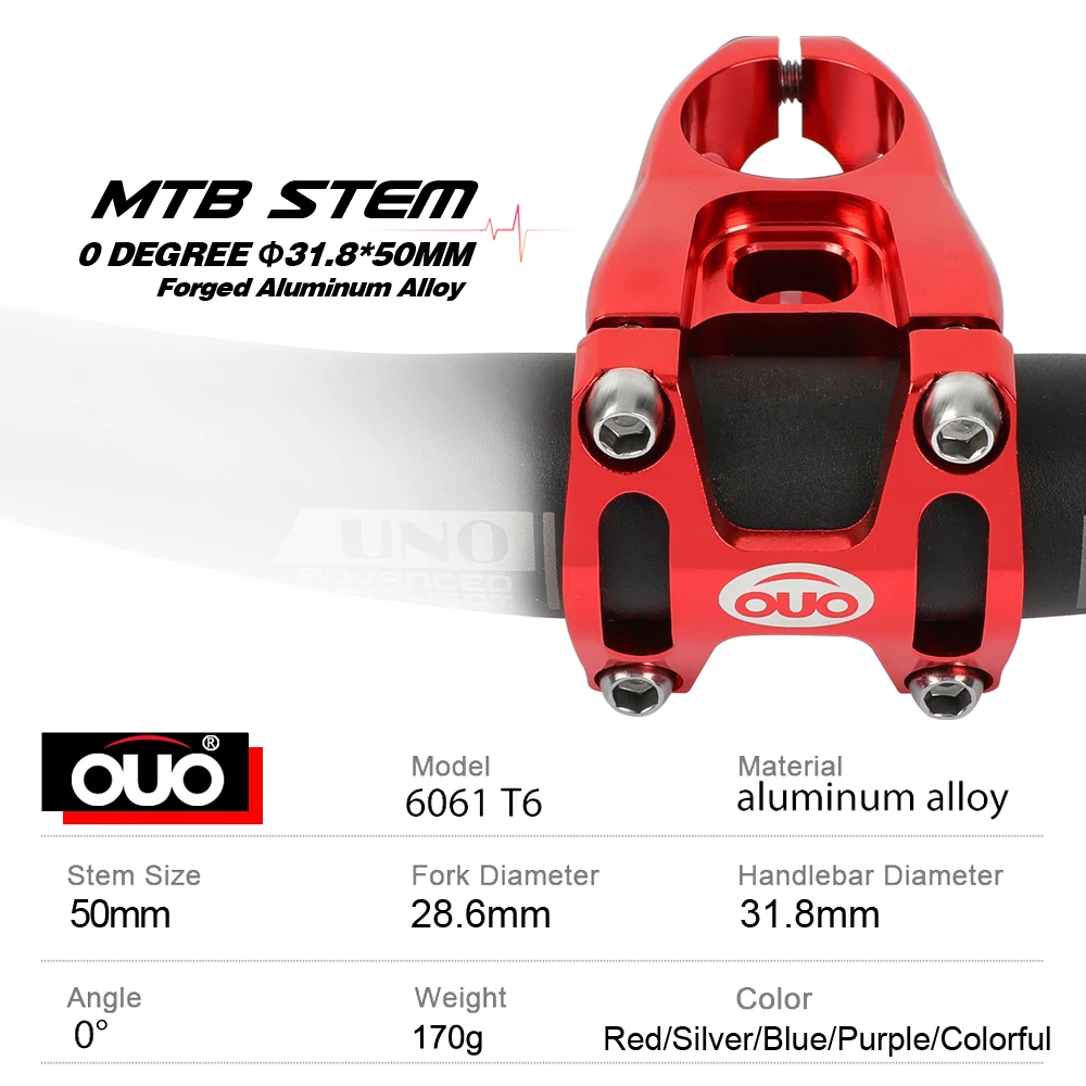 OUO CNC جذع دراجة الدراجة الجبلية MTB المقود الجذعية 31.8x50 مللي متر 0 درجة الألومنيوم الجبلية الطاقة الدراجات اكسسوارات دراجة أجزاء #5