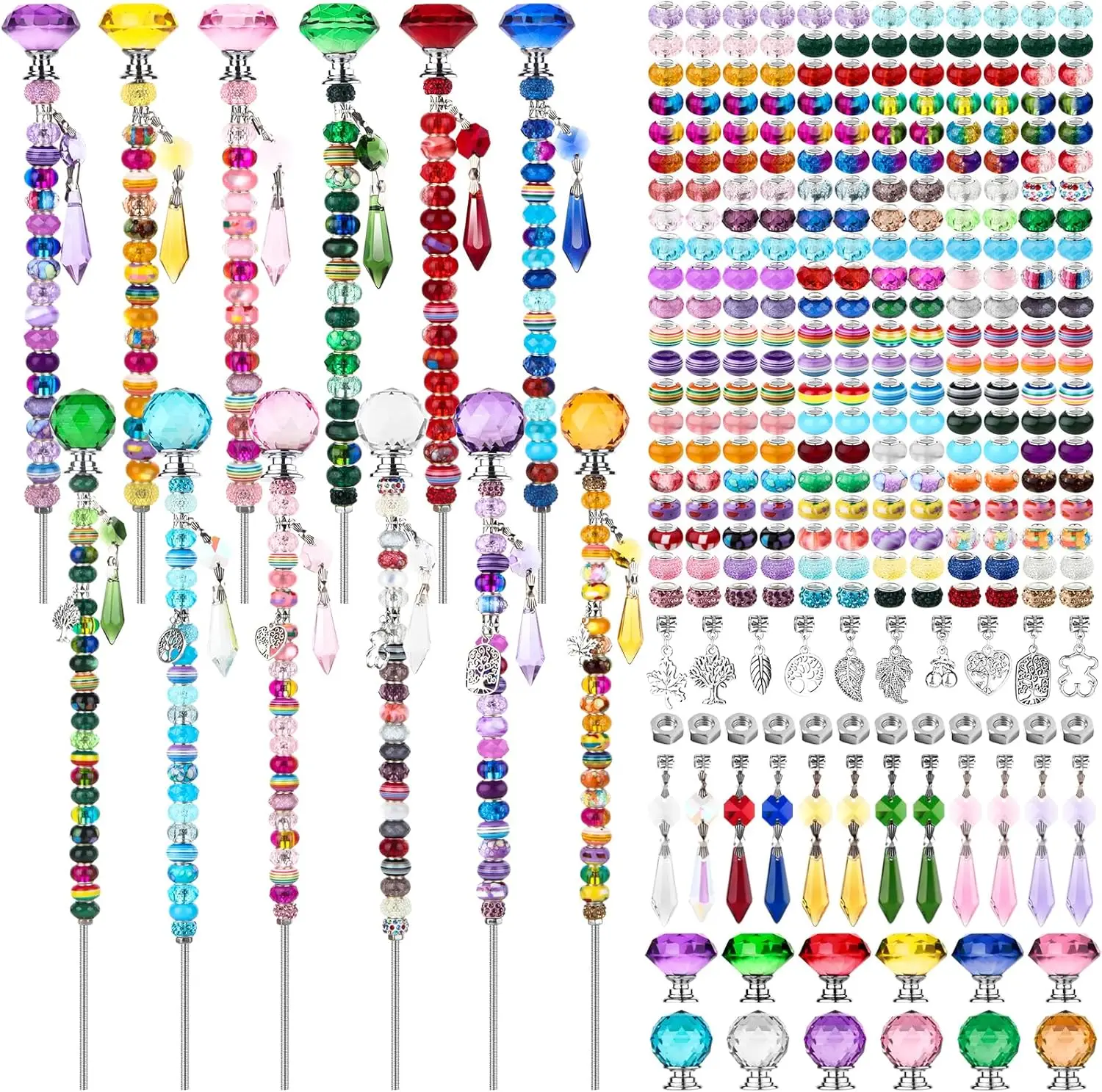 

310Pcs DIY Fairy Wand Beaded Garden Stakes Kit, Fairy Wands Kit with Sparkling Crystal Pendants, Suitable for Different Holi