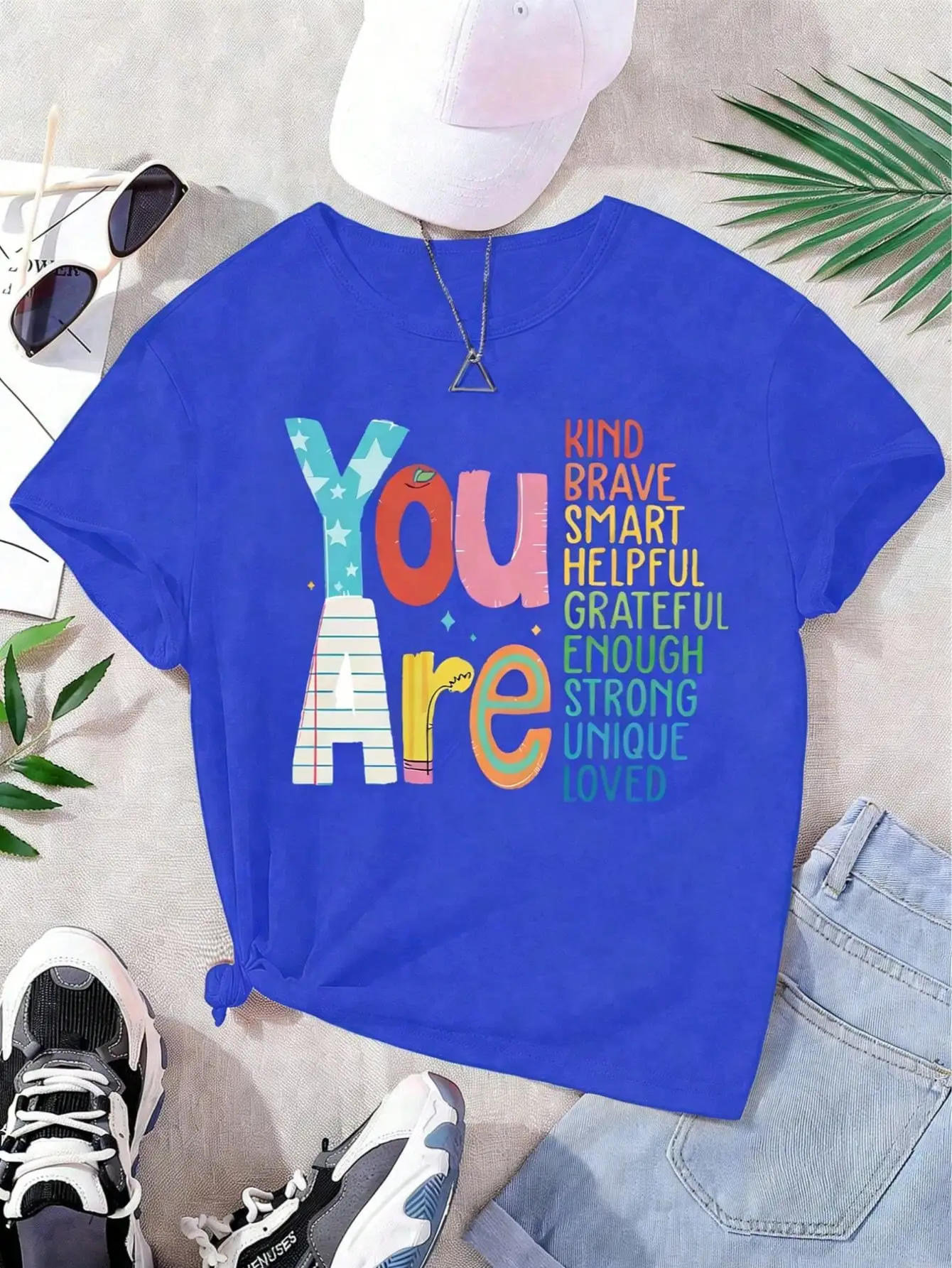 Girls & Teenagers Students Casual Printed Black Crew Neck Short Sleeve T-Shirt Top, Summer
