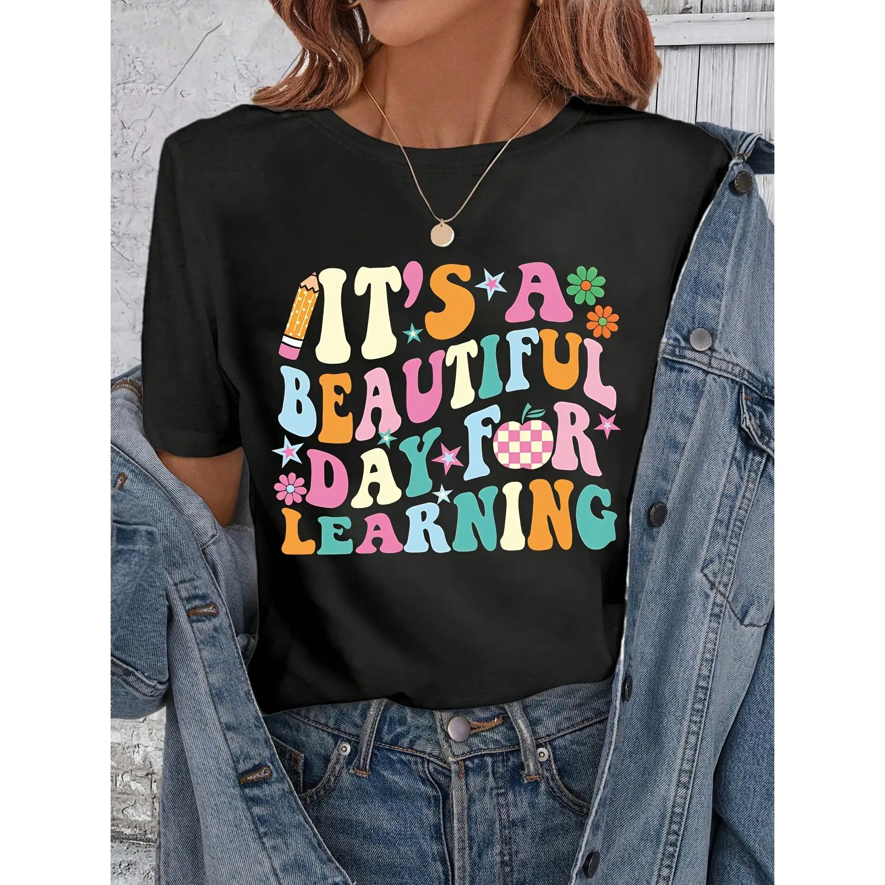 

Retro Teacher T-Shirt It's A Beautiful Day for Learning Graphic Tee Cute Back to School Outfit Gift for Teacher Women