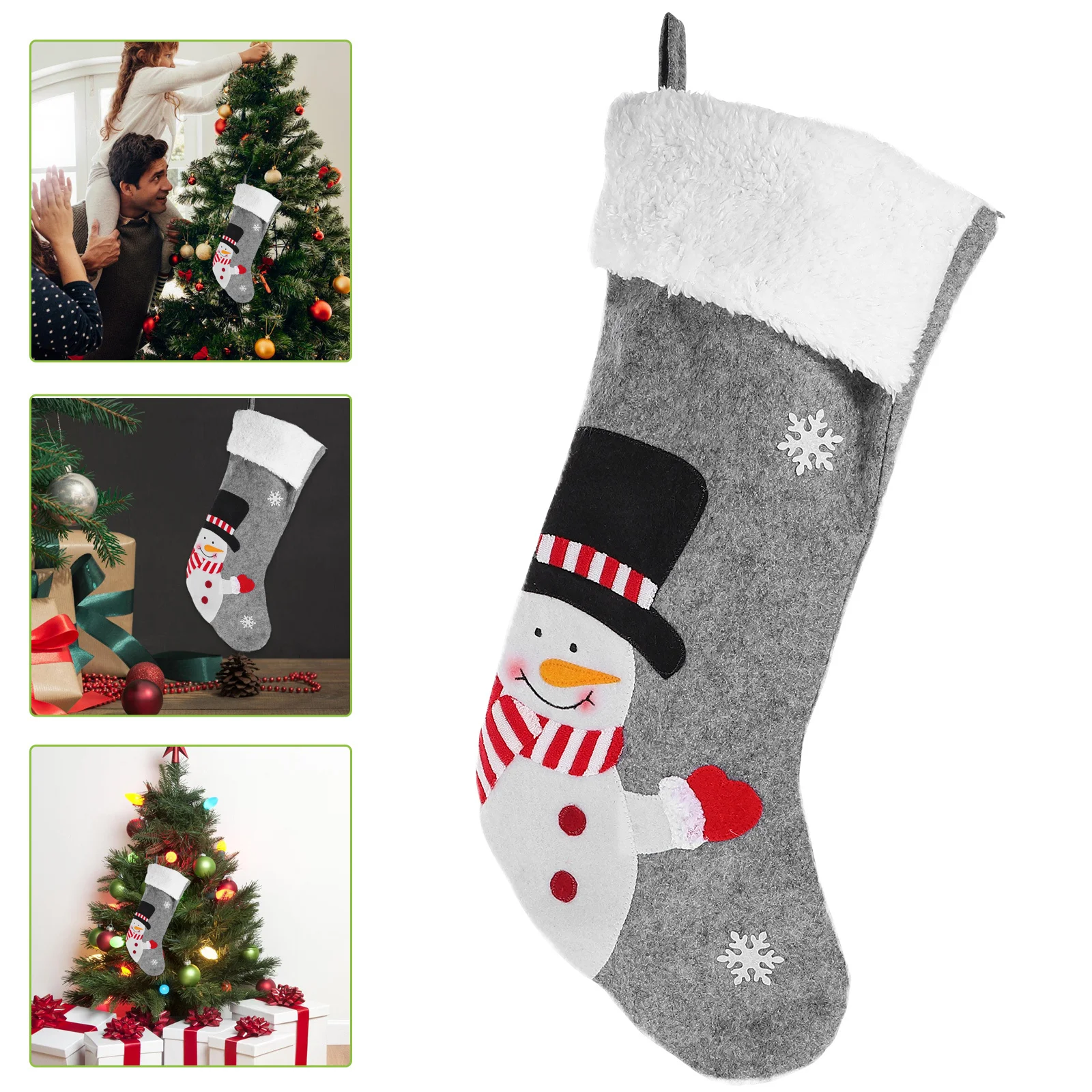 

Christmas Snowman Sock Bag with Adorable Pattern for Gift Storage and Tree Hanging Decor, Festive Home Party Supply Stocking