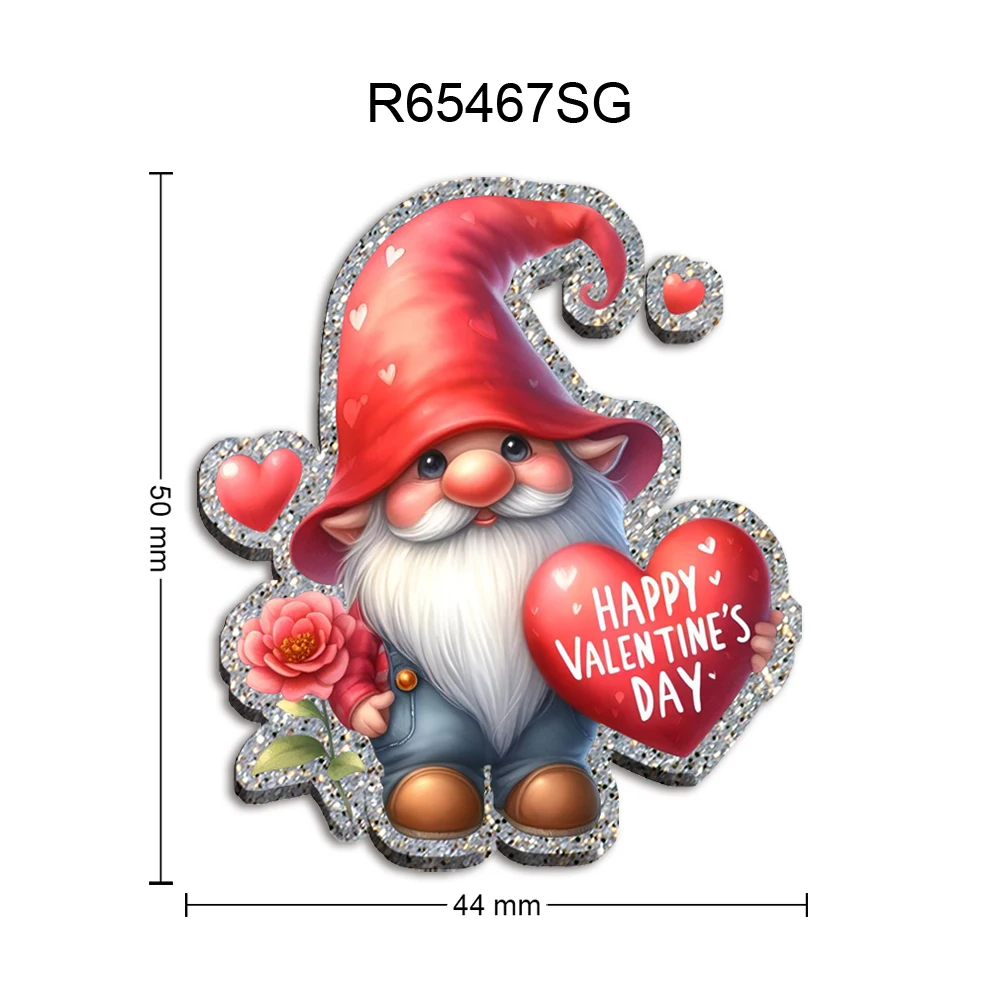 

Gnome Theme Valentine Day 5pcs Color Glitter Acrylic Flatback for Badge Hair Bow Keychain Reel Clip Decoration