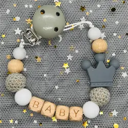 Custom Name Personalise Beech Baby Boy Girl Pacifier Clips Holder Chain Chew Silicone Crown Infant Newborn Teether Teething Gift