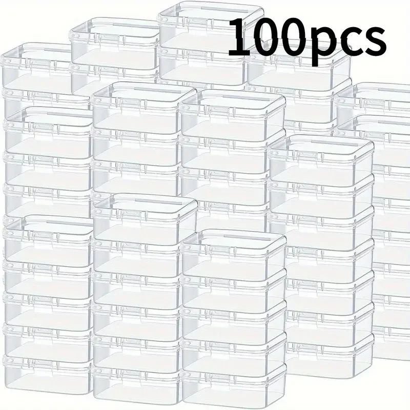 100 transparent window storage boxes with opening and closing lids - organizer of transparent plastic jewelry, jewelry