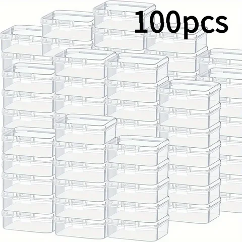 100 transparent window storage boxes with opening and closing lids - organizer of transparent plastic jewelry, jewelry