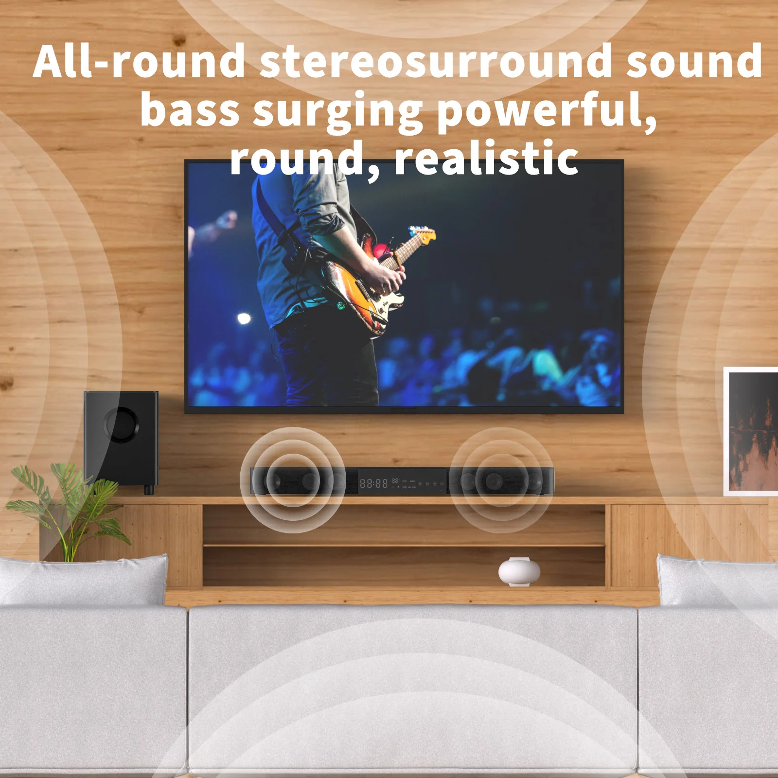 Fosi Audio B10 2.1 CH Sound Bar for TV Surround Sound Speaker with U-Disk/Optical/Coaxial/HDMI(ARC)/NFC with Microphones