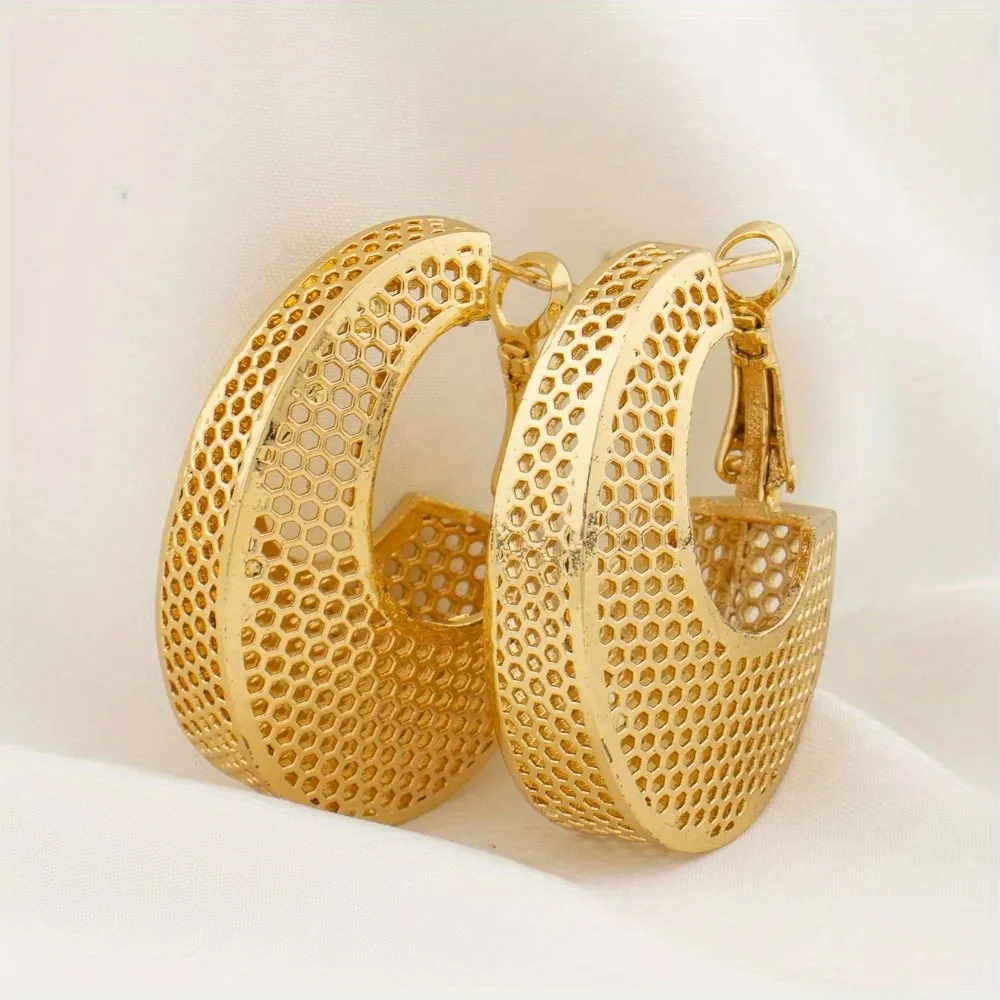 Modische, exquisite, goldplattierte, hohle Waben-Creolen für Damen – eleganter, klassischer Schmuck für Bankette, Hochzeiten und als Geschenk