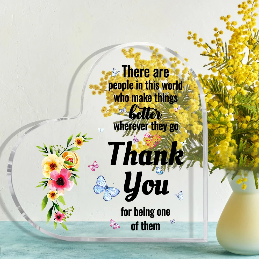 Acrylic Heart Thank You Plaque - Perfect Gift for Teachers, Coworkers, Friends & Family - Ideal for Desk Decor & Home Accent