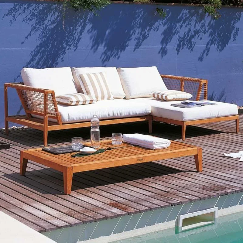 Outdoor teak rattan sofa combination, outdoor courtyard creative rattan chair combination