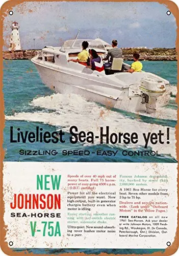 Wall-Color  Metal Sign - 1960 Johnson Sea-Horse Boat Motor - Vintage Look