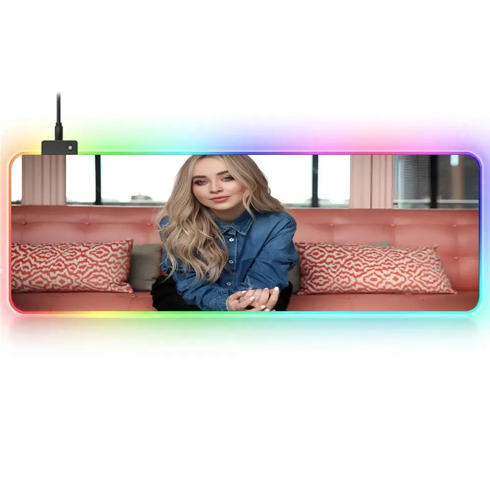 RGB Large Gaming Mouse Pad Singer S-Sabrina C-Carpenter Mouse Pad Non-slip Rubber Base Keyboard Pad Large Luminous LED Mouse Pad