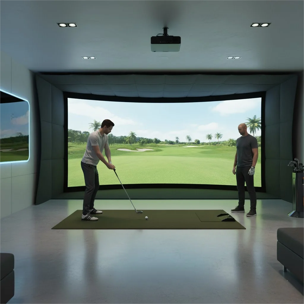 Smart AR VR Golf Simulator With High Precision Touchscreen And Dual Camera Sensor Monitoring For Indoor Home & Golf Club Use