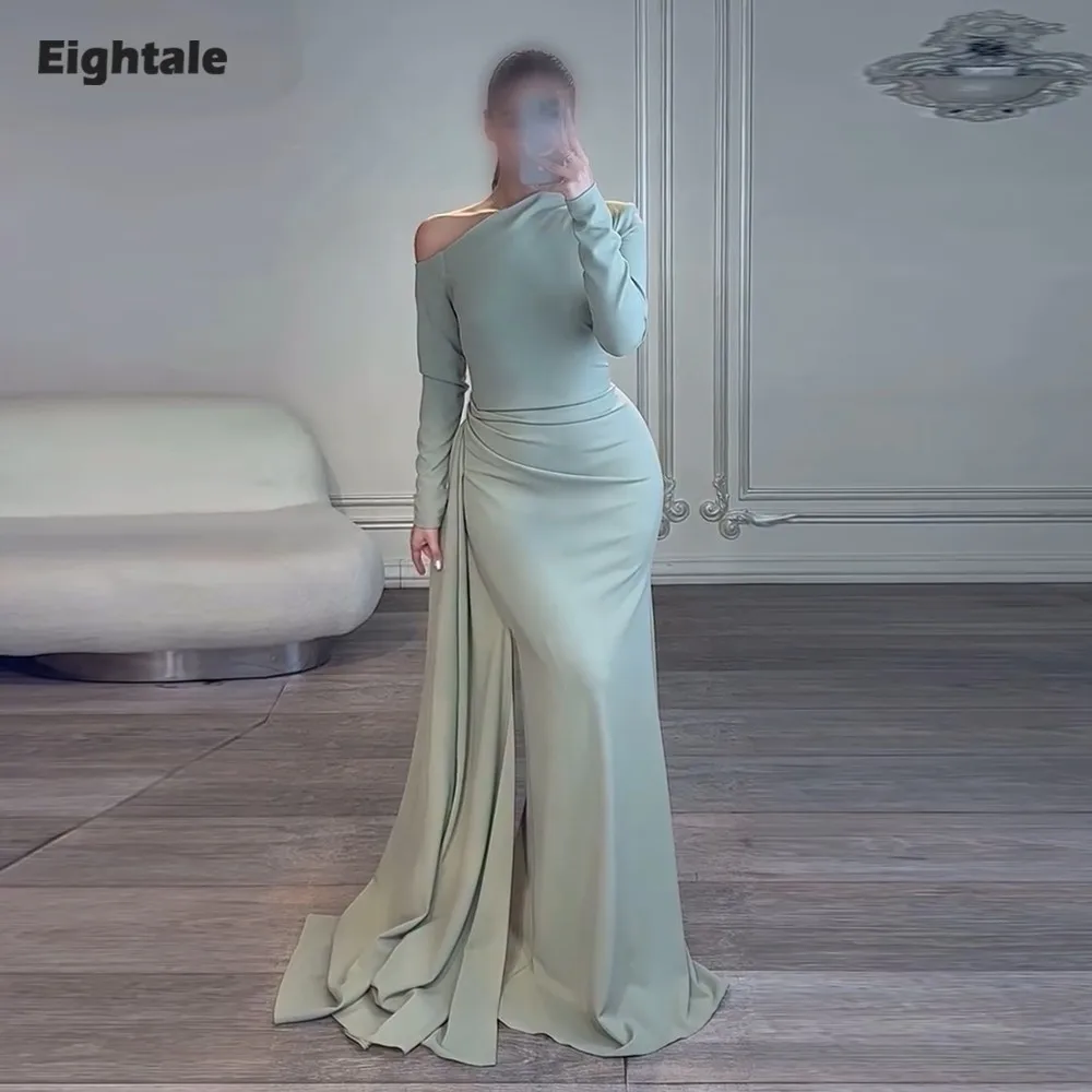 

Eightale Arabic Evening Dress Beaded One Shoulder Customized Long Sleeves Mermaid Prom Wedding Party Dresses Robes De Soirée