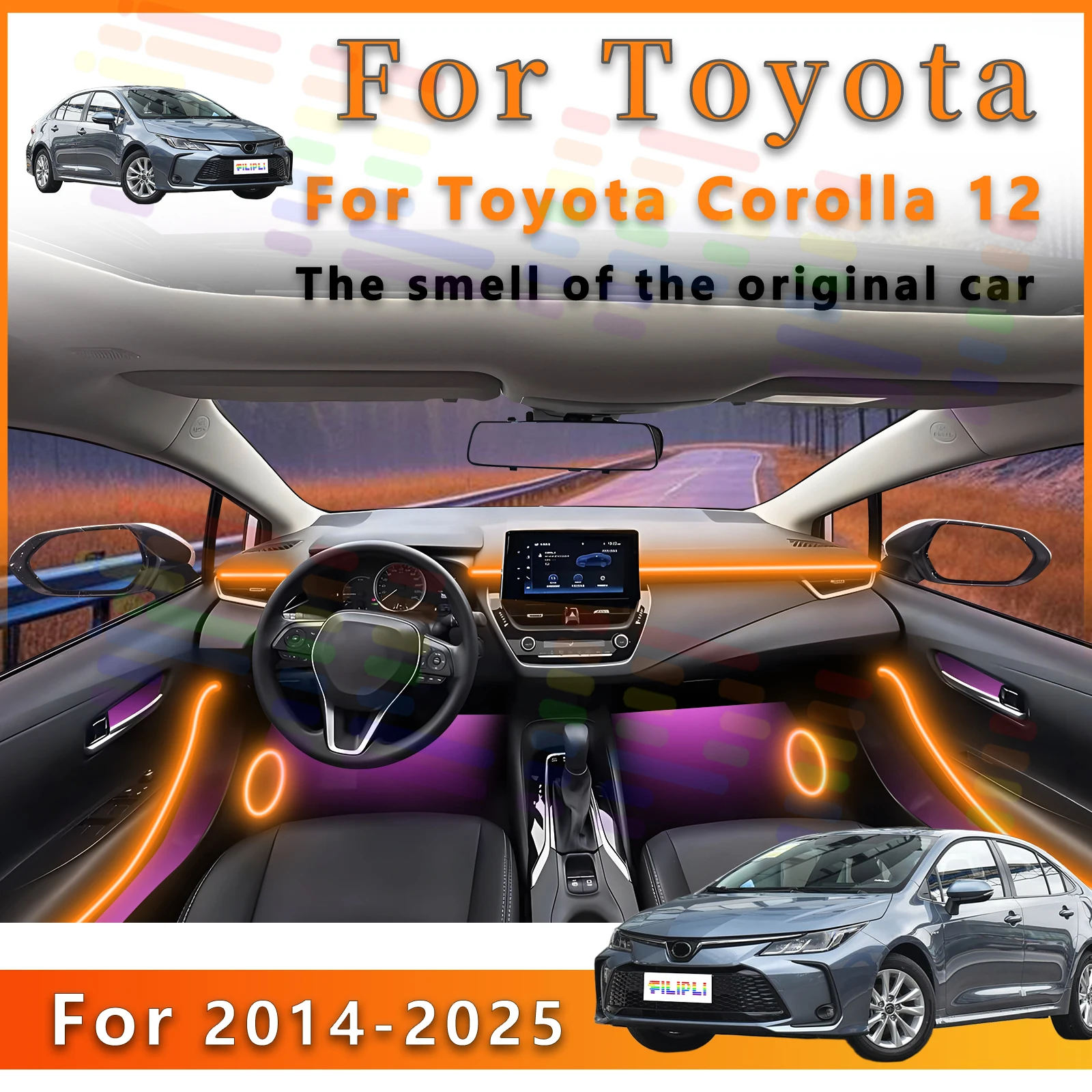 

FILIPLI для Toyota Corolla 12, внутренняя светодиодная атмосферная световая полоса с регулируемыми режимами для обновления комфорта вождения