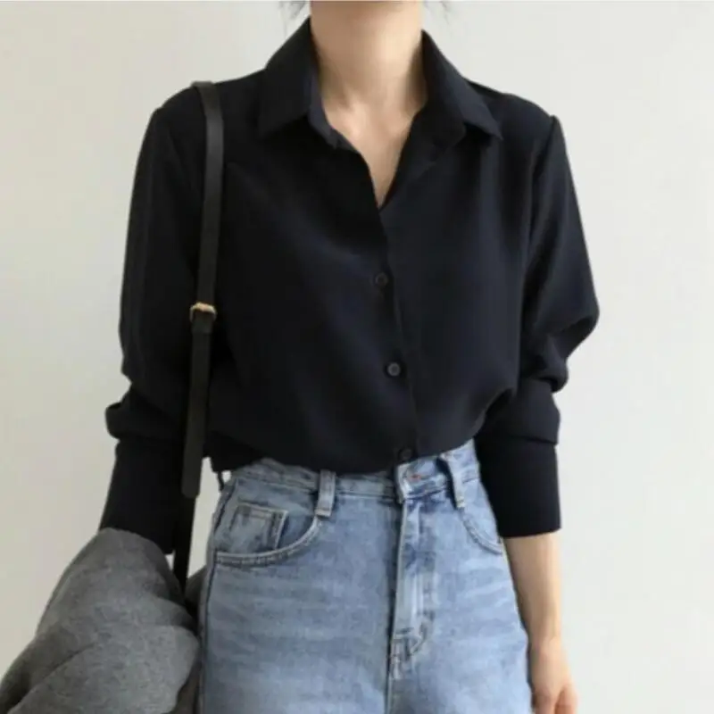 

Модная женская рубашка в стиле ретро с длинным рукавом, хлопковая, для работы, весна-лето, повседневная, оверсайз, топ