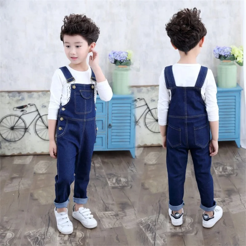 Kids Boys Overall Girls Denim Strap Pants Solid Color Trousers Spring Autumn New Casual Cargo Pant Fashion Clothing 4-12 Years