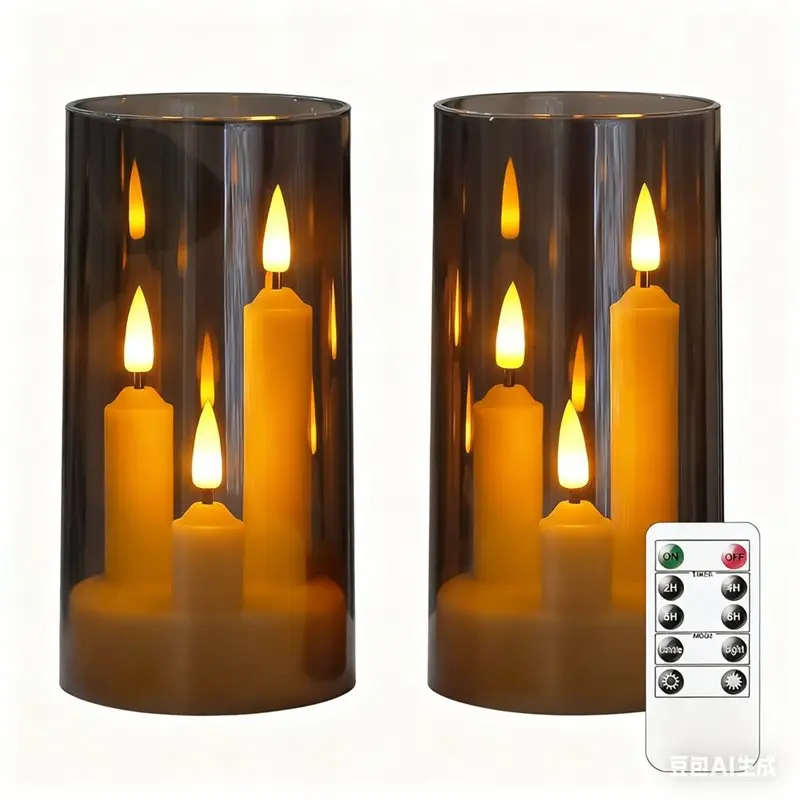 

BAAN-Серый колонн 3 в 1, беспламенные конические короткие свечи 3 x 6 дюймов с 10-клавишным пультом дистанционного управления и таймером, мерцающим теплым светом