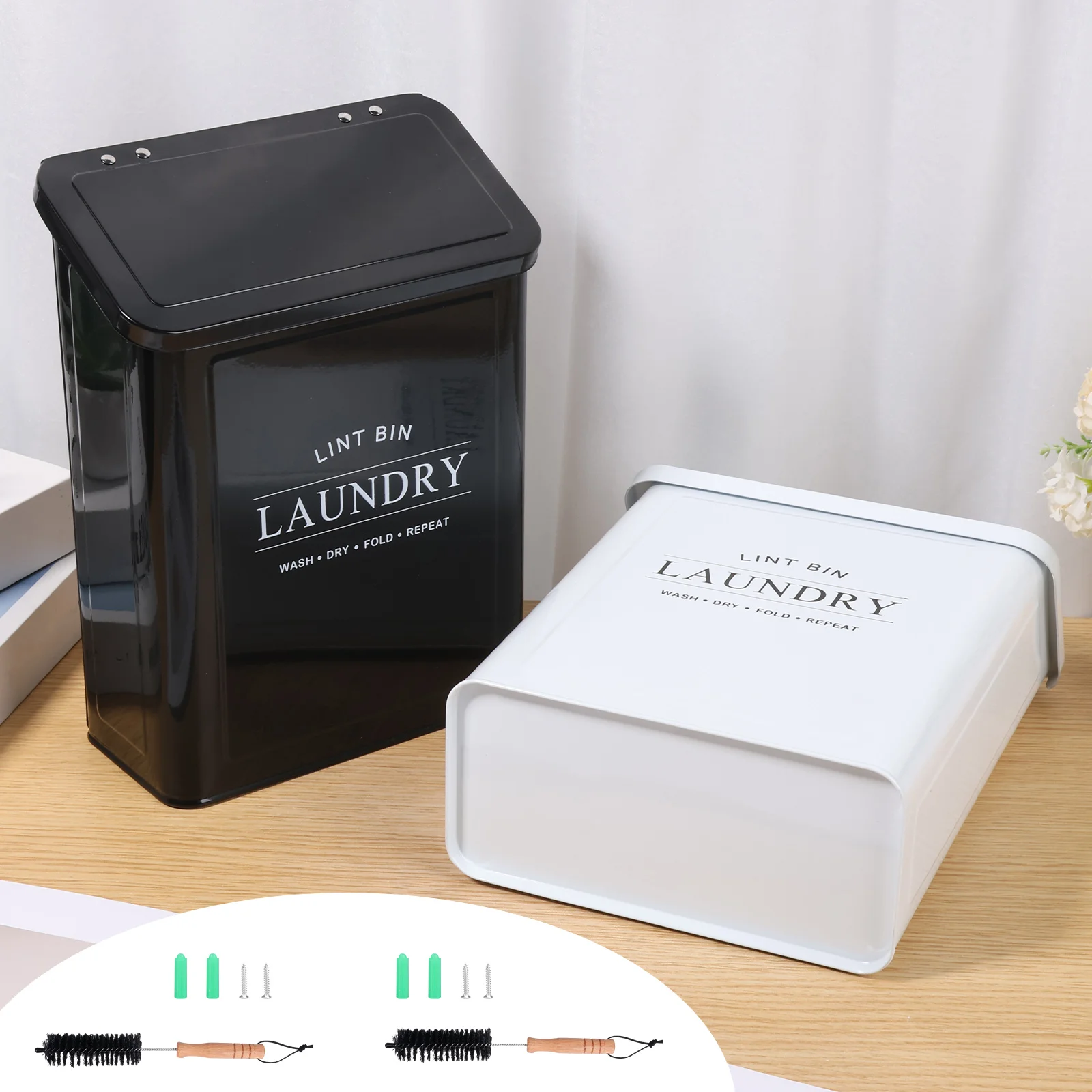 Magnetic Dryer Lint Box Laundry Pods Washing powder Storage Container with Lid Brush Metal Lint Container for Laundry Room Home