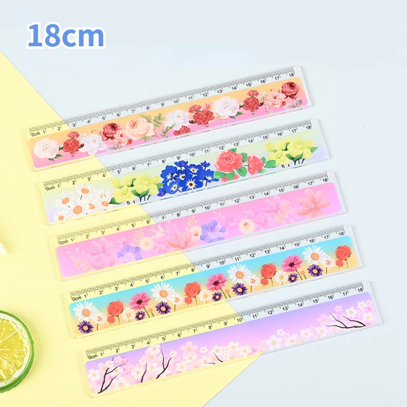 18 cm Transparent acrylic flower Ruler Multifunction diy Drawing Tools Student Rulers School Office Stationery Supplies