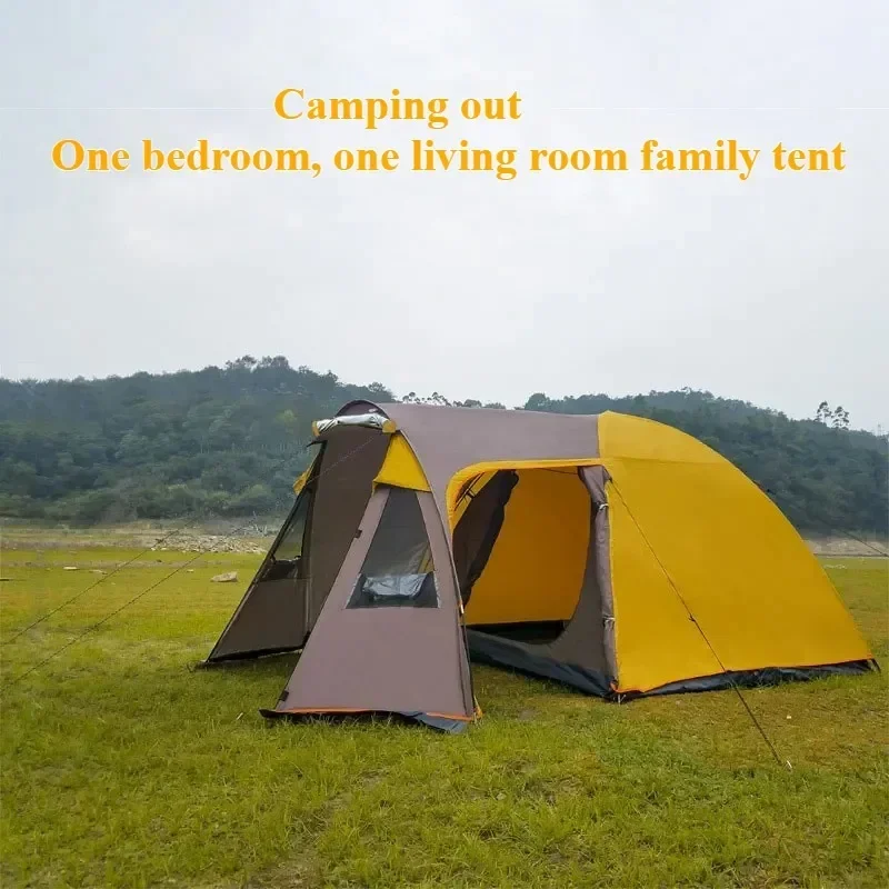 Outdoor Camping Hiking Tents for 3-4 Person Separate Dual Layer Family Travel 1 Bedroom 1 Living Room Sunscreen Waterproof Tent