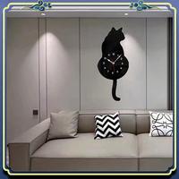 L55A-White-Cat Pendulum Wall Clock,Cat Clock,Cat Clock With Moving Tail,Cat Swinging,Whimsical Funny Wall Clocks Durable