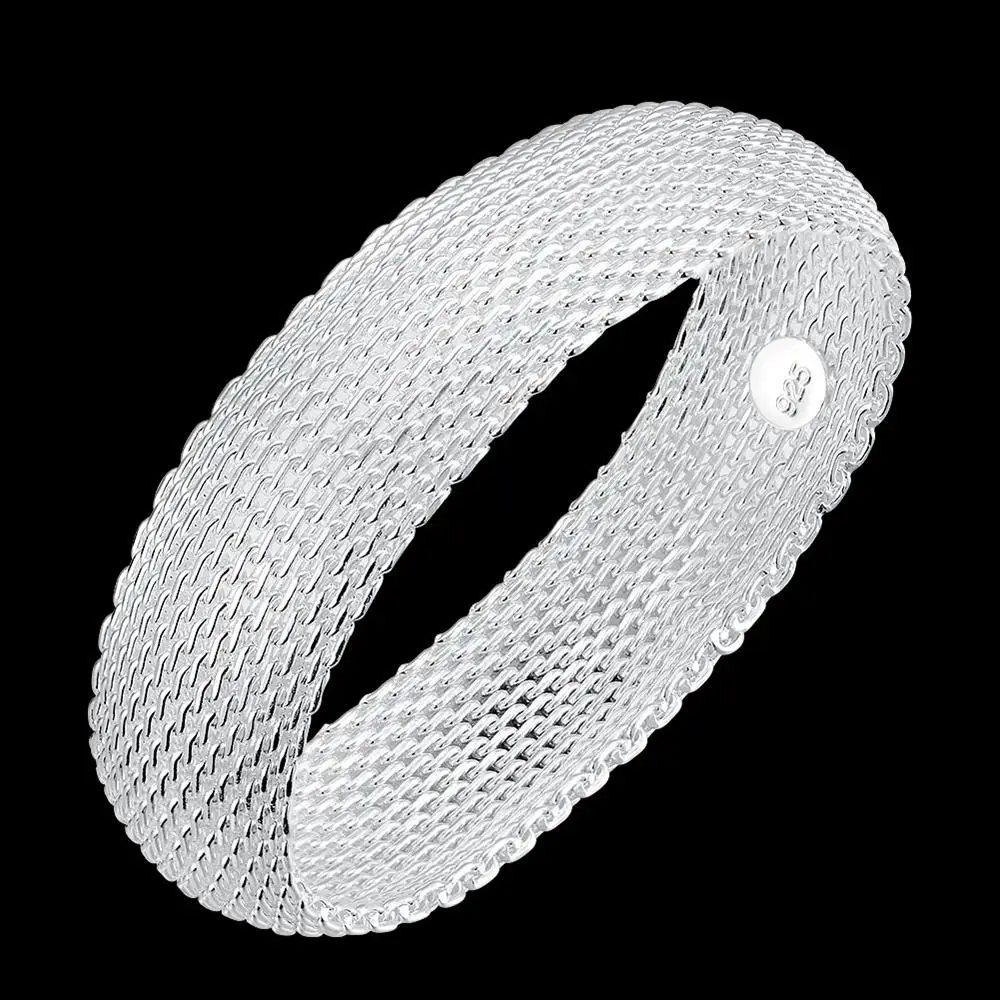 

Hot 925 Sterling Silver Bracelets for Women Fine Round Net Bangle Fashion Wedding Party Christmas Gifts Girl Student Jewelry