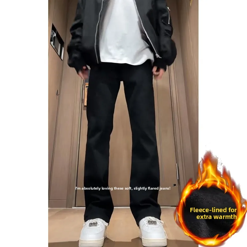 

Мужские джинсы Cleanfit с флисовой подкладкой, прямого кроя, в американском стиле, для зимы, модные, облегающие, длинные брюки