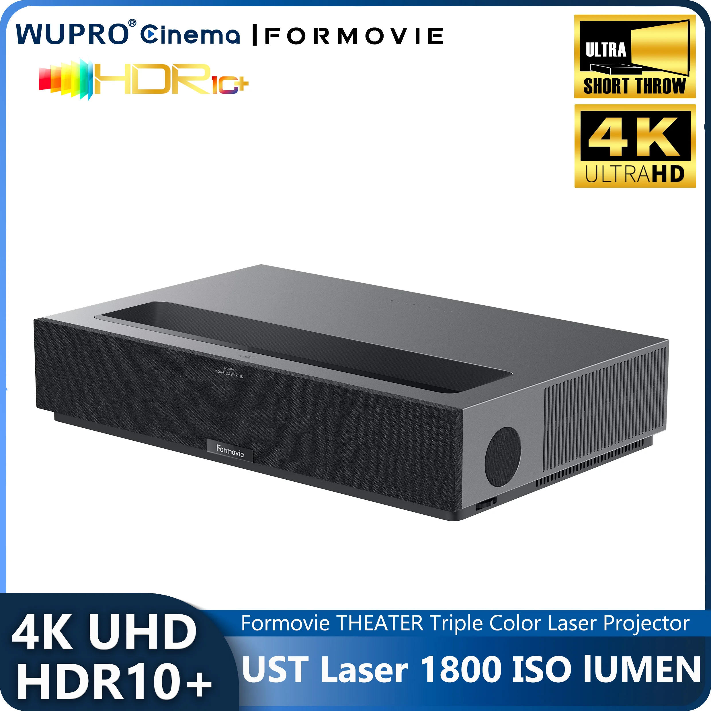 Formovie THEATER Laser Projector 4K UHD 1800ISO Lumens Global Version Triple Color HDR10+DLP 3840*2160dpi Fengmi Smart Projector