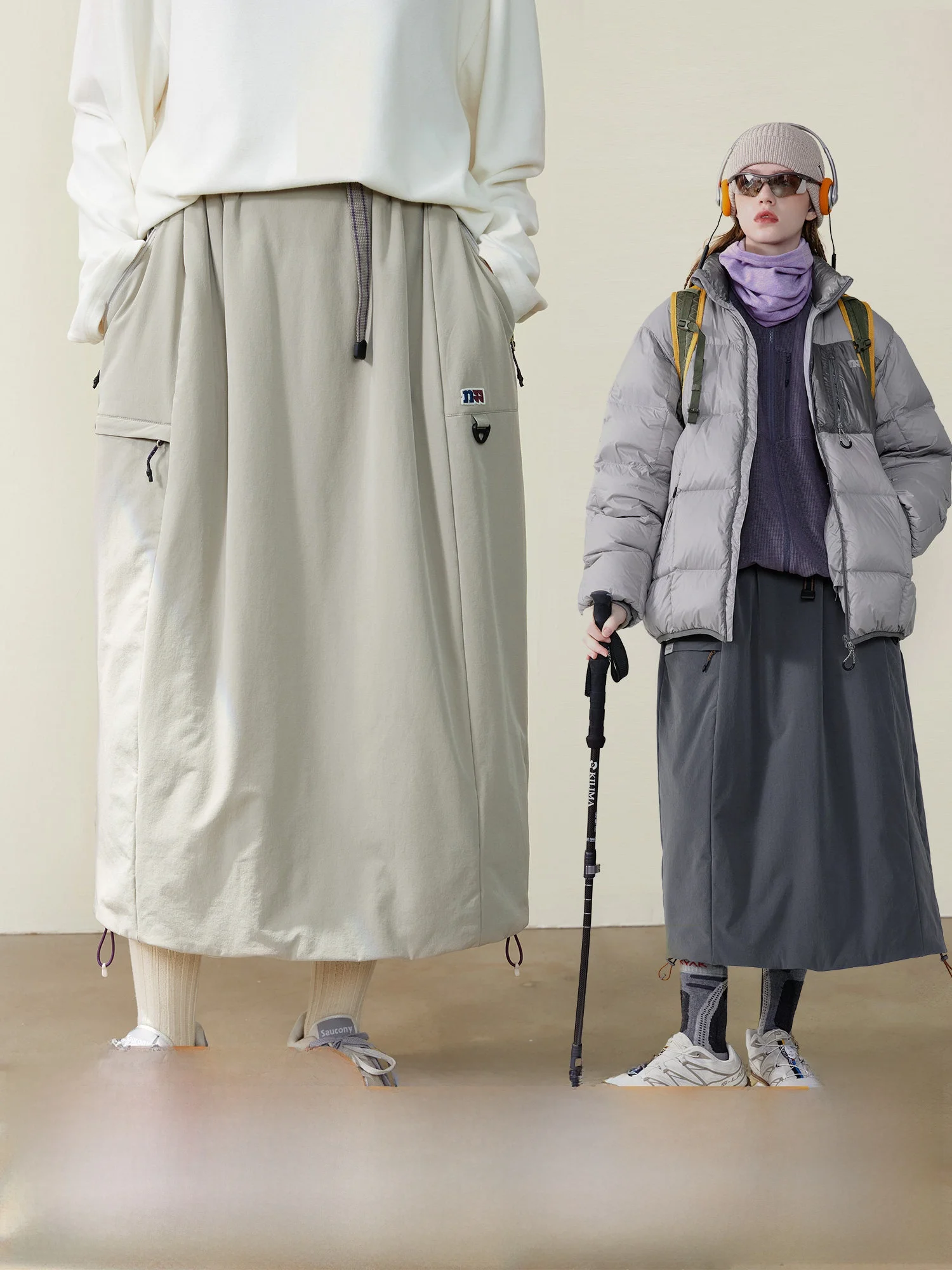 

Женская теплая юбка Notomme Outdoor Color Block Belt Midi A-Line, модная, с контрастным цветовым дизайном