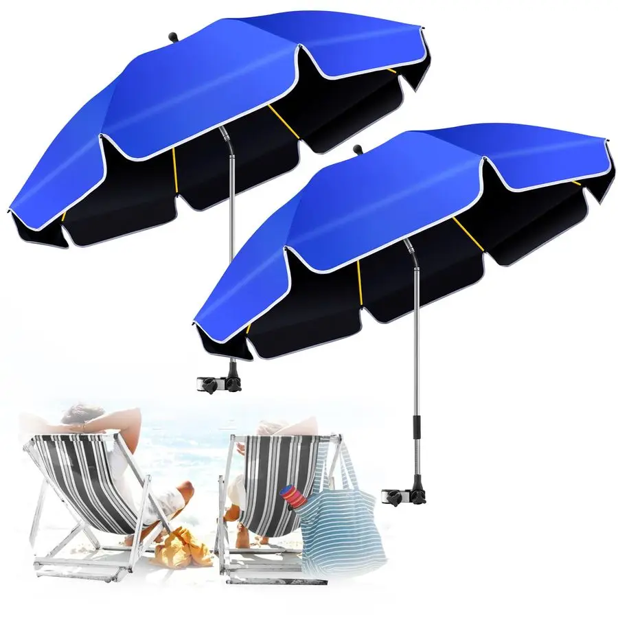 

2Pack 48.8 inch Large Beach Umbrella with Clamp Sun Shade for Beach Chair, 360Adjustable UV Protection Golf Umbrella with Clip f