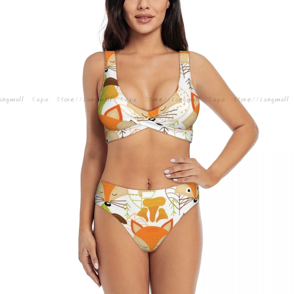 مثير مجموعة البكيني الثعلب وجوه ملابس النساء قطعتين ملابس السباحة بحر الإناث لباس سباحة #2