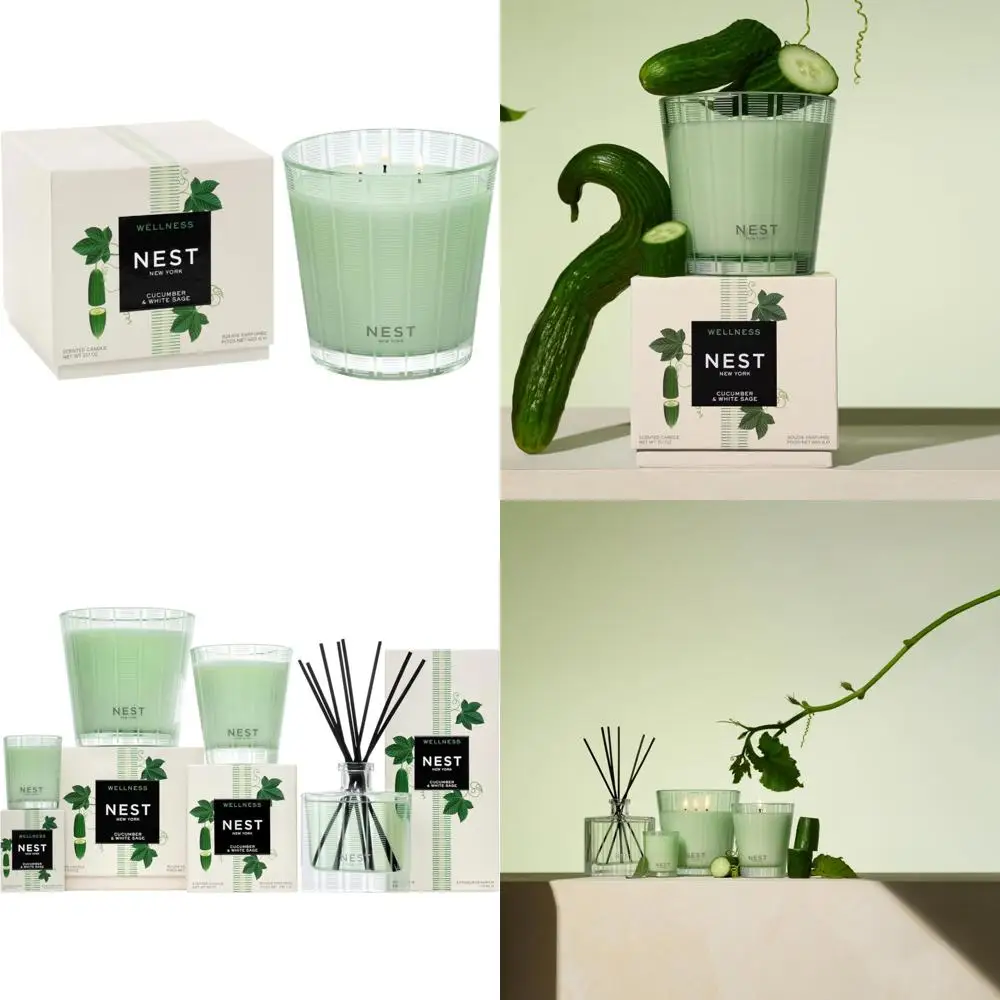 

Scented 3-Wick Cucumber & White Sage Candle - 21.2 oz, 100-Hour Burn Time, Reusable Glass Vessel for Aromatherapy and Home Decor