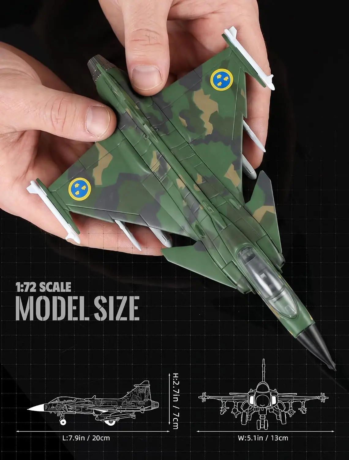 1:72 Scale JAS 39 Gripen Fighter Aircraft Quick Assembly Model Kit DIY Plastic Model Plane with Stand Aviation Collectible Gift