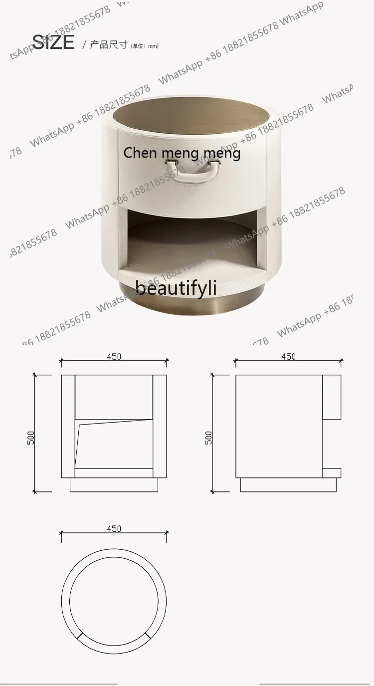 G153  Model Room Italian Light Luxury Bedside Cabinet Palm Leather Bedside Cabinet Hong Kong Stainless Steel Leather Art Locker
