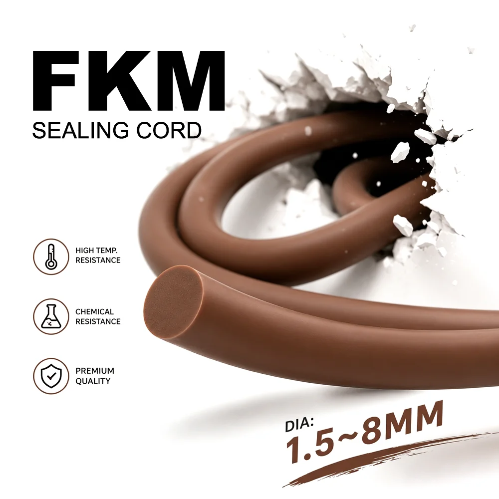 1/2/3/5/10M Brown FKM Seal Strip Dia 1.5~8mm Anti Compression and Non Deformation equipment Sealing & Leak Proof Rubber Strip
