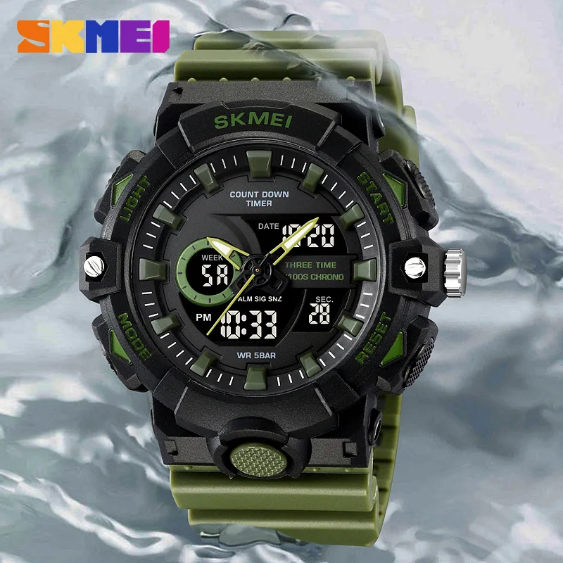ساعة SkmeiMen الرياضية الخارجية الإلكترونية متعددة الوظائف، ساعة إلكترونية مقاومة للماء، ساعة منبه مضيئة للطلاب