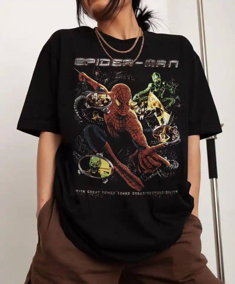 

Retro 90's Spider Man Homage T-Shirt Men Women Graphic Cotton Print T-Shirt Summer Vintage Marvel Avengers Spiderman Fan Tee Top