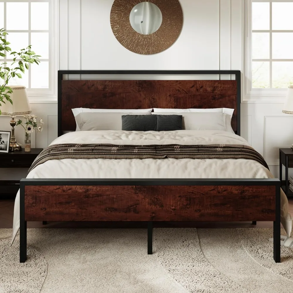 

Full Size Platform Bed Frame with Wooden Headboard and Footboard, Heavy Duty 12 Metal Slats Support, No Box Spring Needed