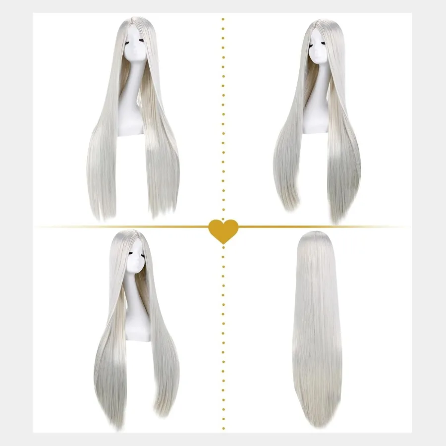 باروكة صناعية طويلة للنساء 40 بوصة 100 سم شعر مستقيم مع الجزء الأوسط مثالية لملابس الحفلات التنكرية الأنيمي للاستخدام اليومي والرسوم