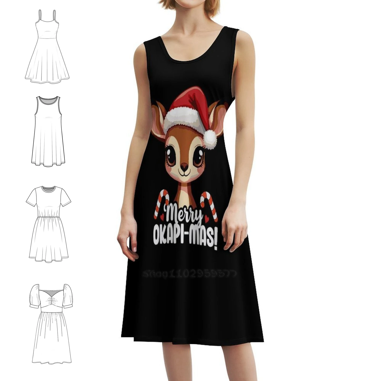 

Okapi в рождественской шляпе, женское элегантное праздничное платье, платье трапециевидной формы с короткими/длинными/без рукавов, Okapi Okapi Giraffe