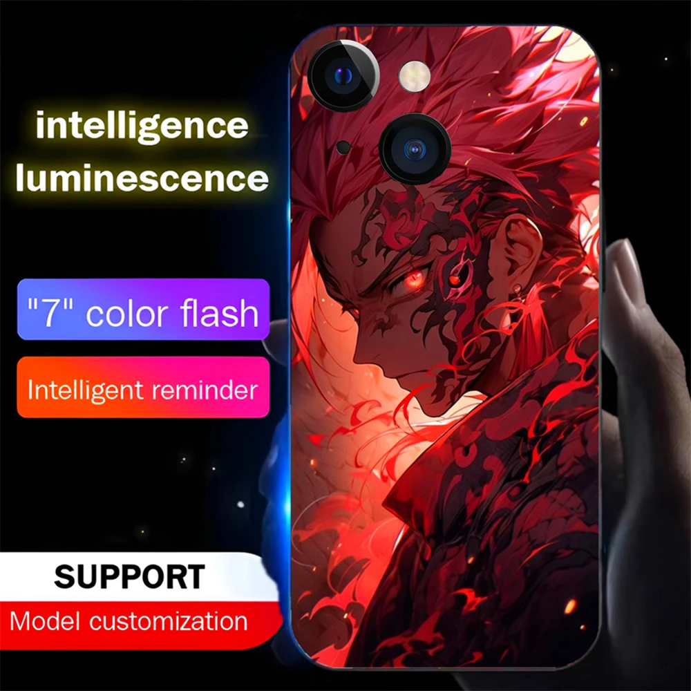 

Japanese Anime Jujutsu Sound Control LED Flash Cases For iPhone Air 17 16 E 15 14 13 12 11 Pro Max XR XS Plus SE Luminous Cover