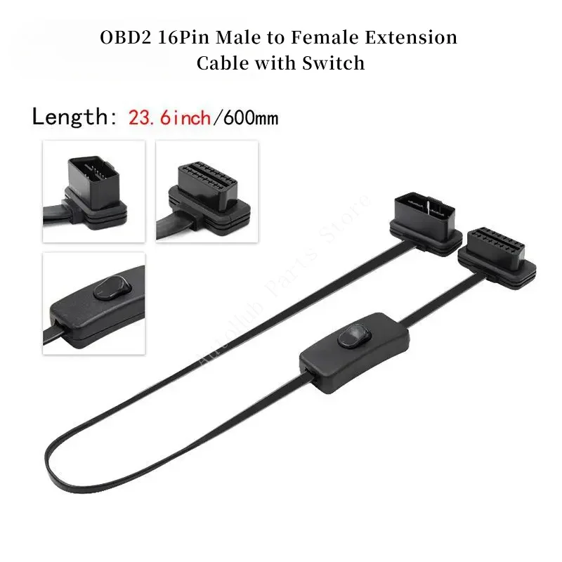 

OBD2 16-контактный удлинительный кабель «папа-мама» с переключателем, плоский разъем для диагностического инструмента диагностики 60 см