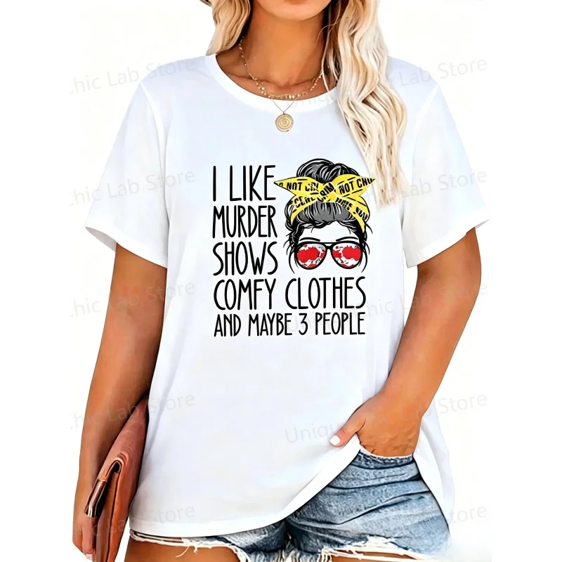 Camiseta I Linke Murder Shows, cómoda, con cuello redondo, estampado con eslogan, manga corta, informal, de verano, estilo coquette.