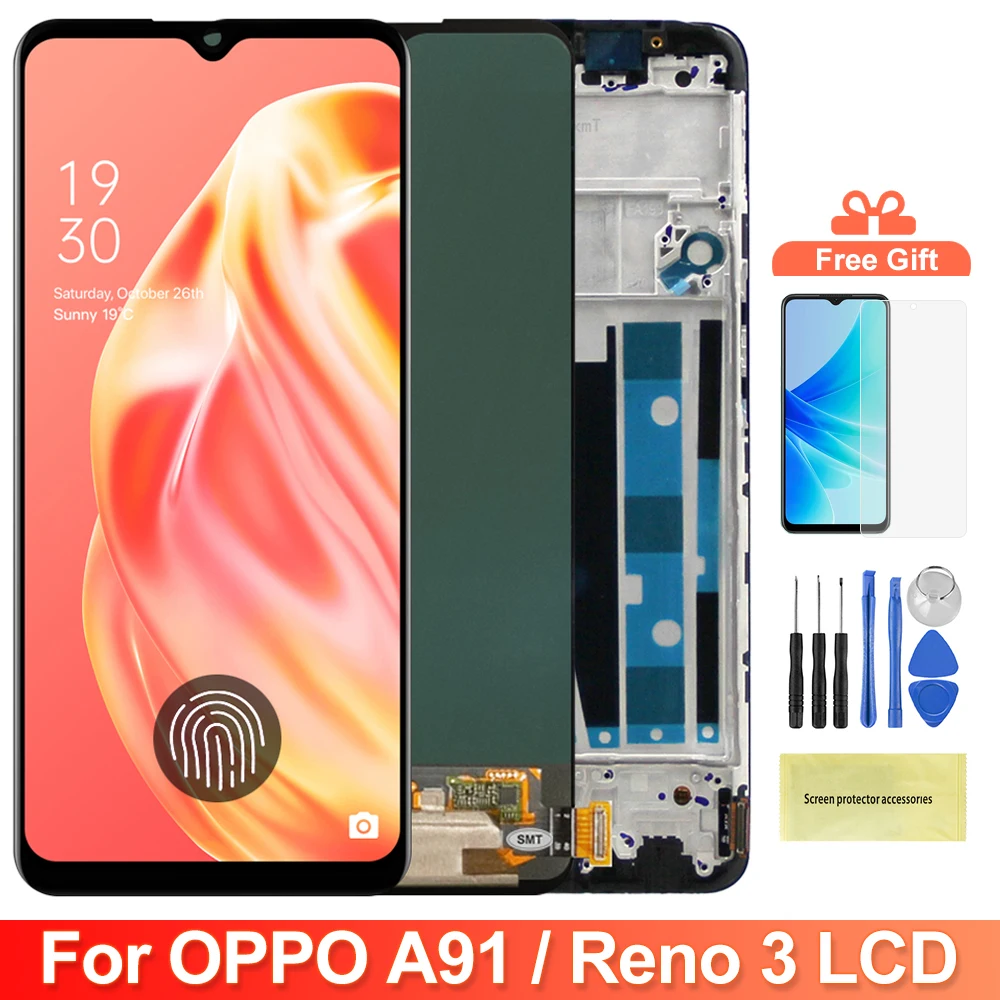 Reno 3 OPPO Reno3 CPH2043 Display Screen with Frame, for Oppo A91 CPH2001 CPH2021 Lcd Display Digital Touch Screen Assembly