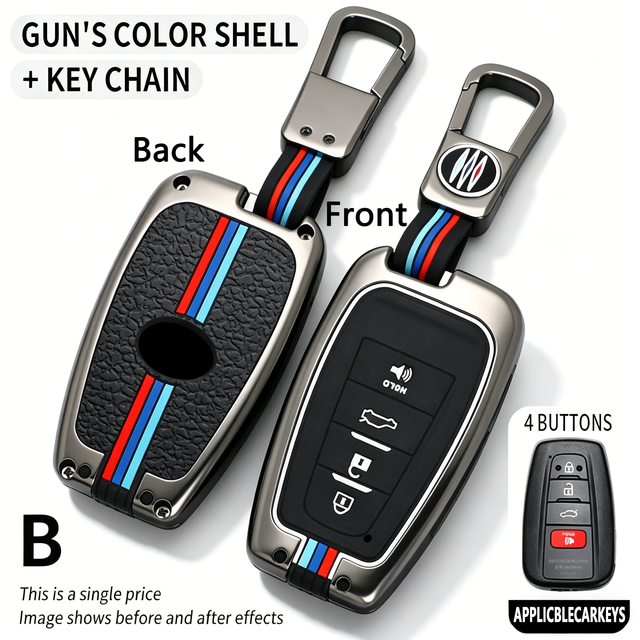 

Zinc Alloy Silicone Key Fob Cover for Toyota Camry Corolla CHR RAV4 Highlander 2/3/4-Button Smart Key Protector Case