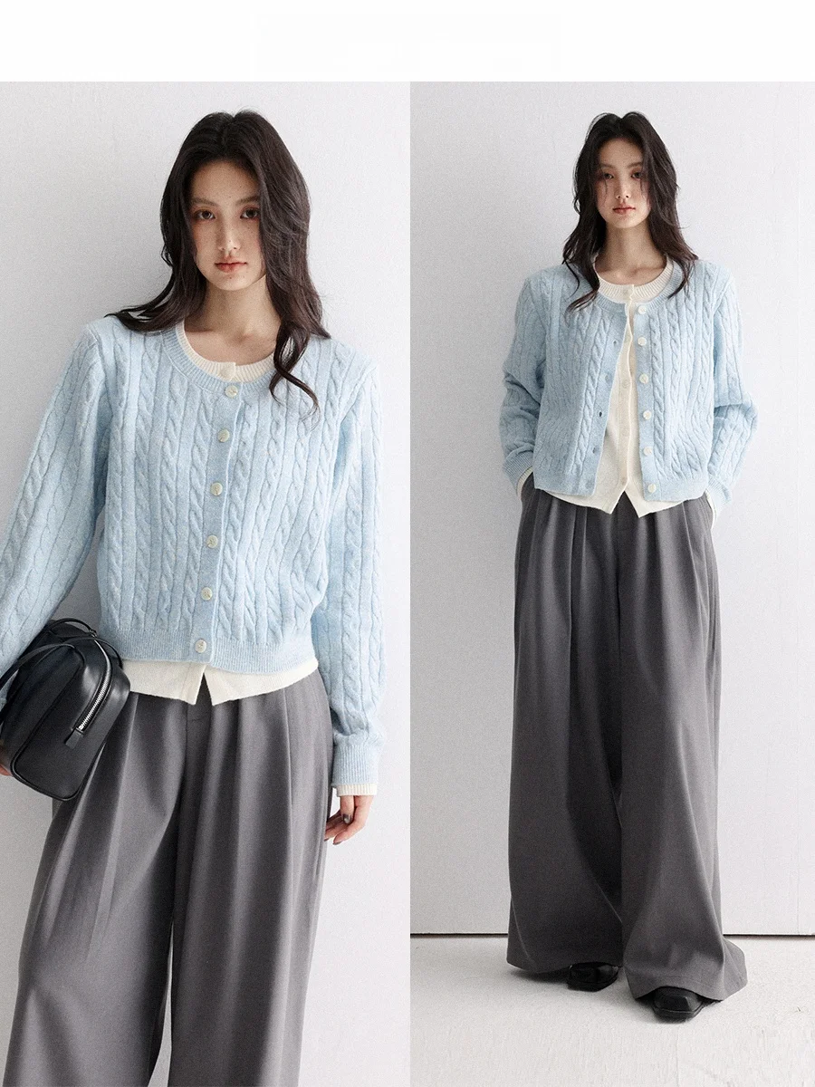 

CHACHASTU Autumn Winter Loose Knitted Sweater Tassel round Ne Splicing Fake Two-Piece Crop Top Women's Faion Sle